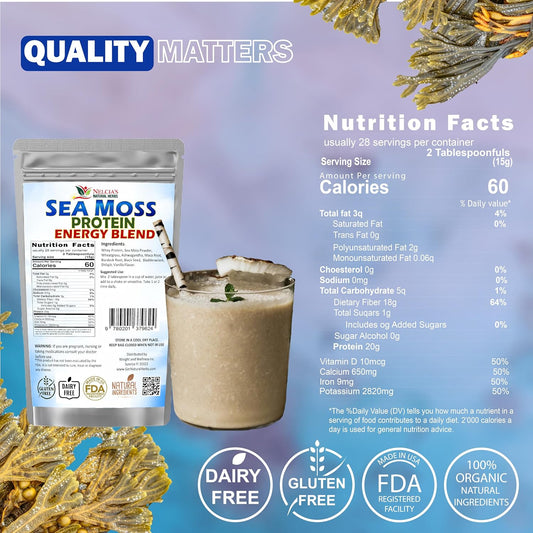 Nelcia’s Natural Herbs Sea Moss Protein Energy Blend – Superfood Powder with Sea Moss, Shilajit, Ashwagandha & Black Seed – Vegan & Clean r