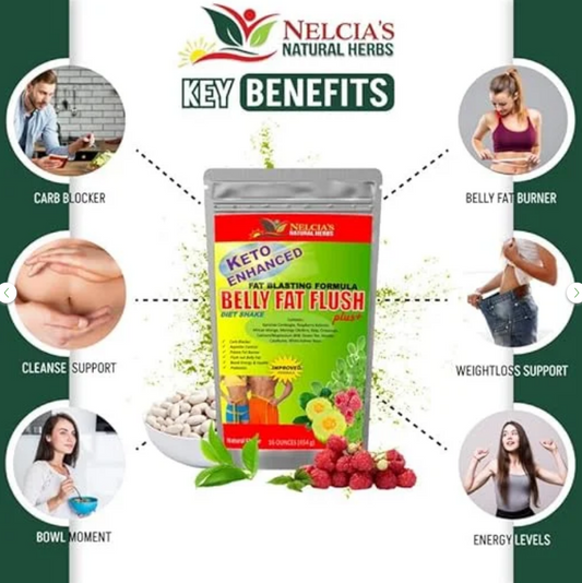 NELCIA’S NATURAL HERBS Keto Enhanced Belly Fat Flush Diet Shake – Advanced Fat-Burner & Appetite Control Formula with African Mango, White Kidney Bean & Probiotics