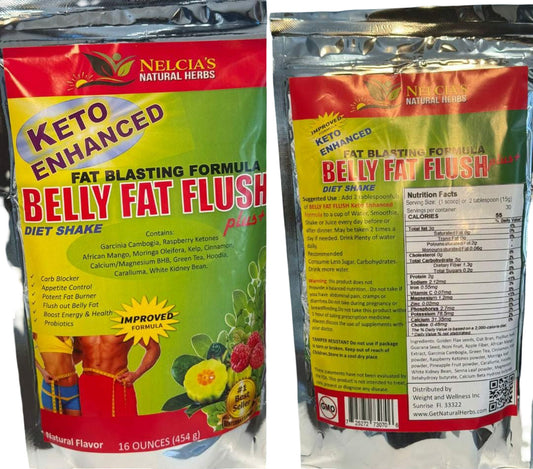 NELCIA’S NATURAL HERBS Keto Enhanced Belly Fat Flush Diet Shake – Advanced Fat-Burner & Appetite Control Formula with African Mango, White Kidney Bean & Probiotics